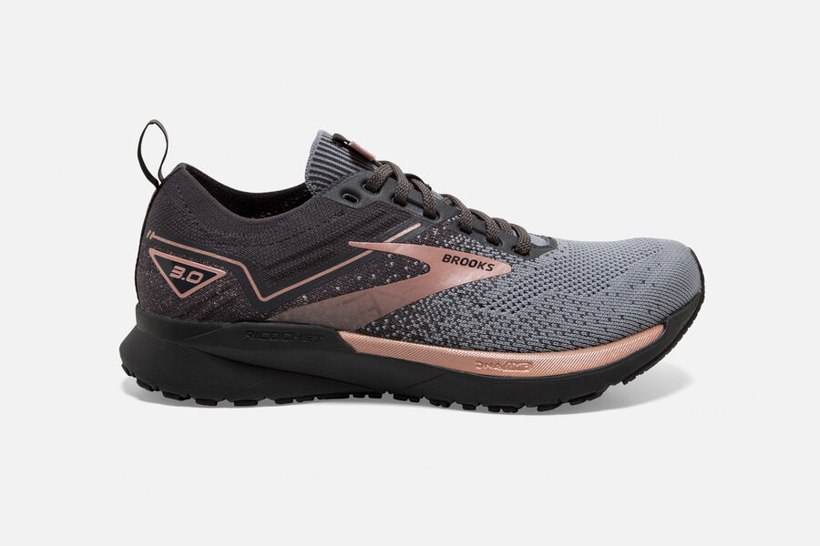 Womens Brooks Ricochet 3 Road Shoes Grey/Black/Rose Gold | 135624-HLD